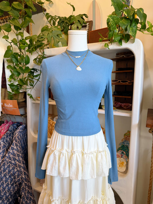 Soft Ribbed Mock Neck Long Sleeve Knit Top