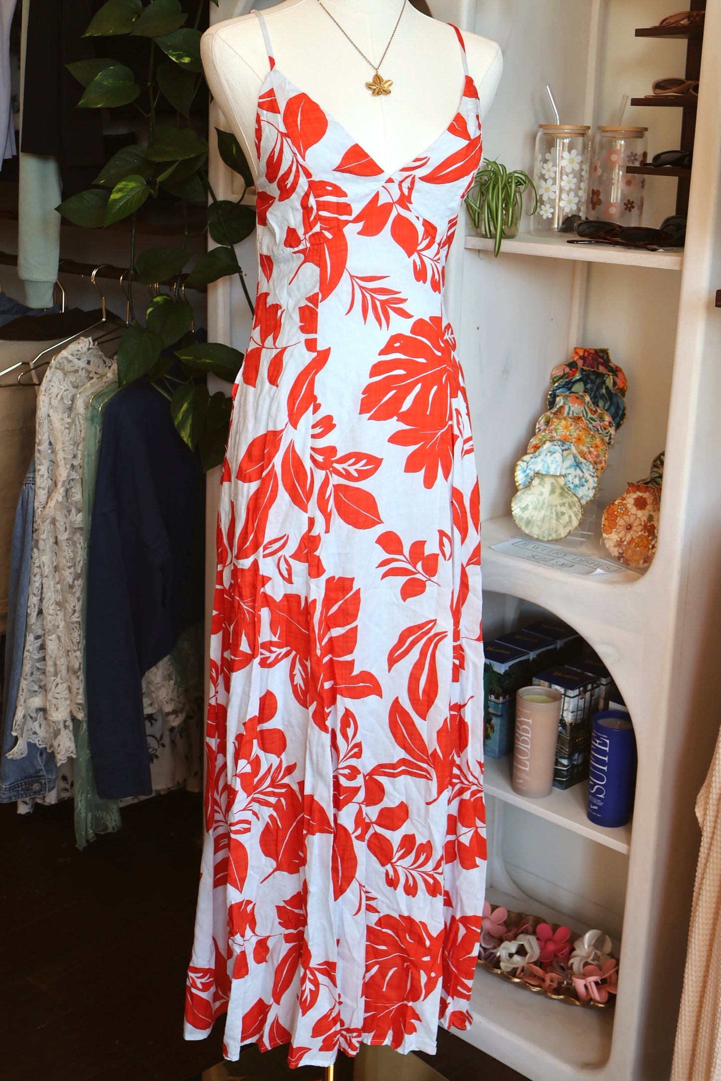 Red Floral Sky Blue Maxi Dress