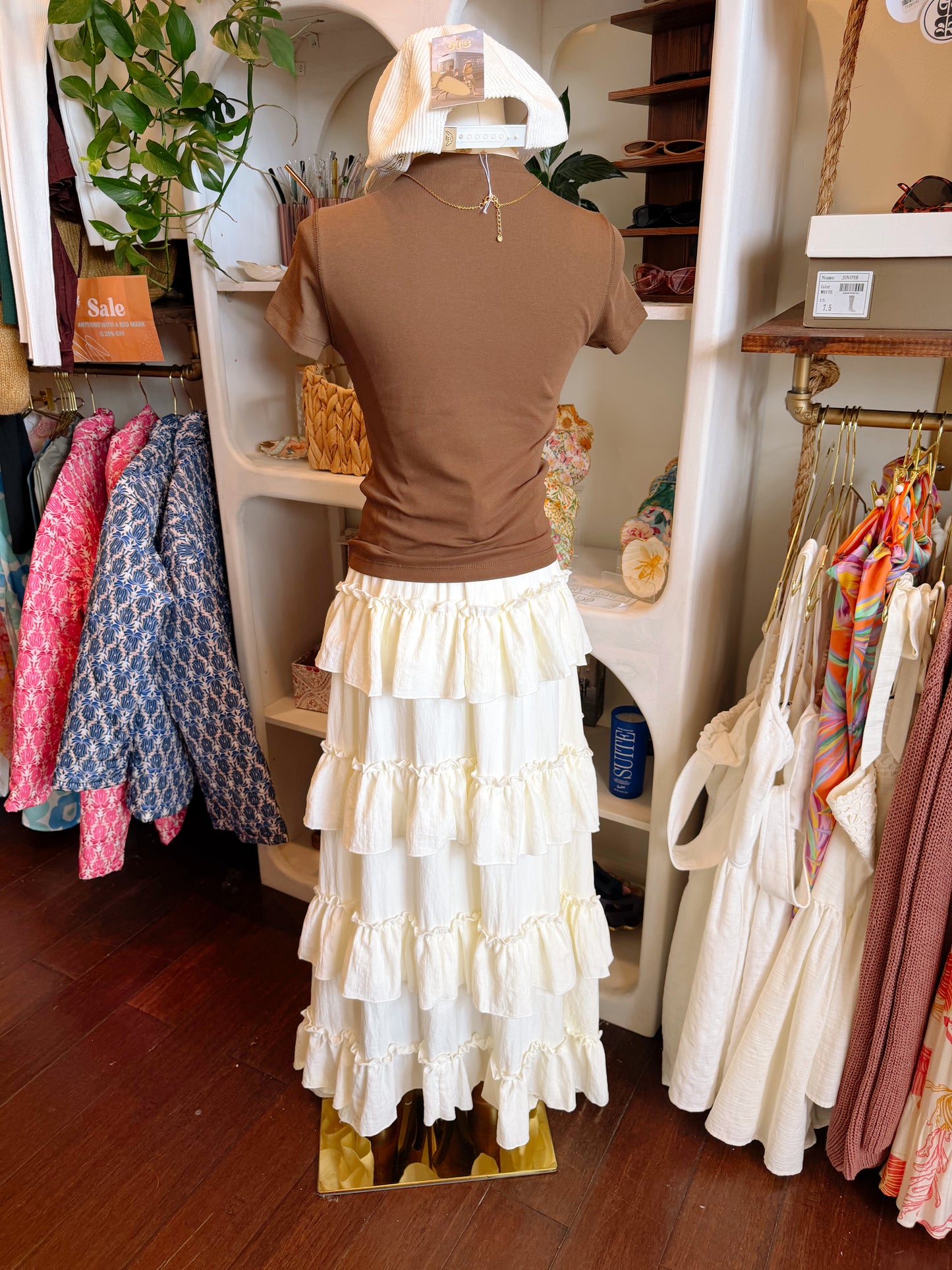 Tiered Ruffle Cream Skirt