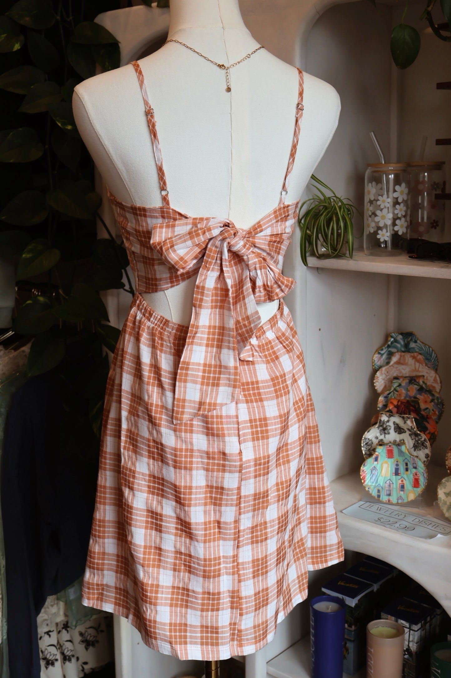 Orange Plaid Tie Dress