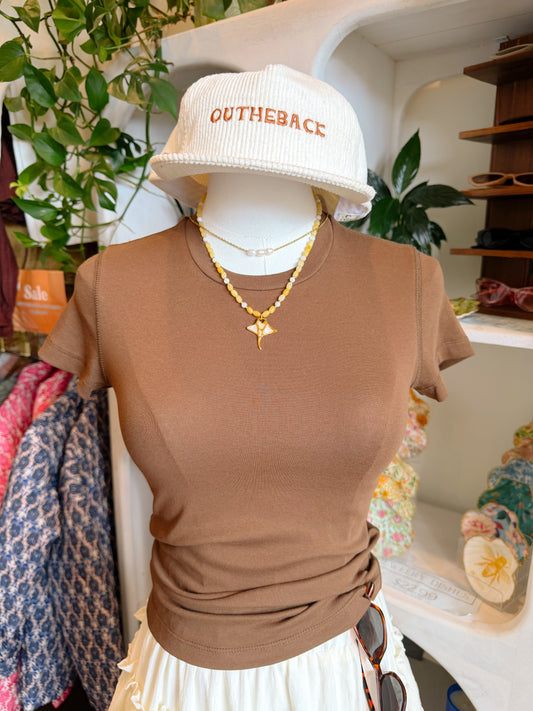 Brown Fitted Crewneck Baby Tee