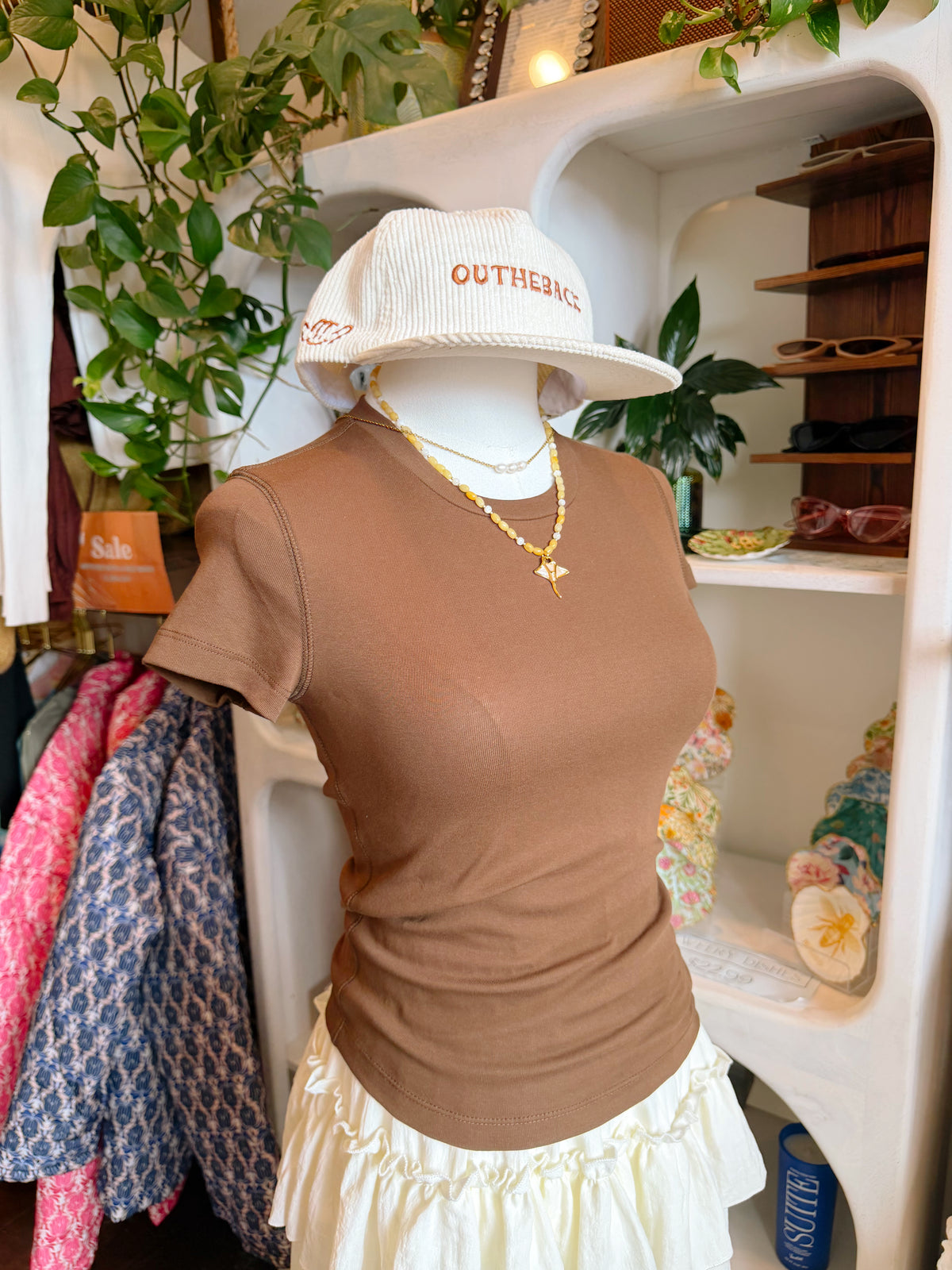 Brown Fitted Crewneck Baby Tee