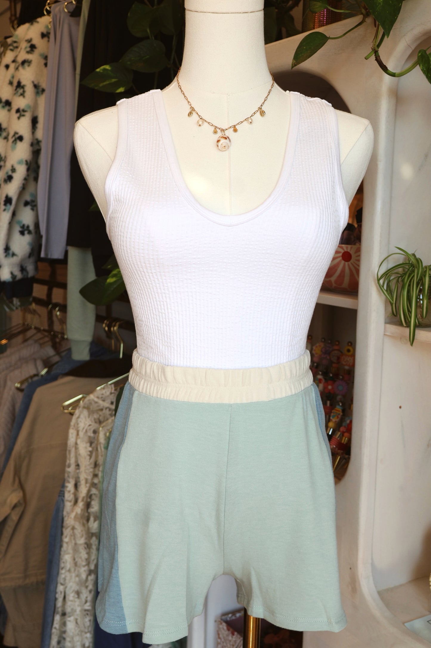 Blue Color Block Shorts