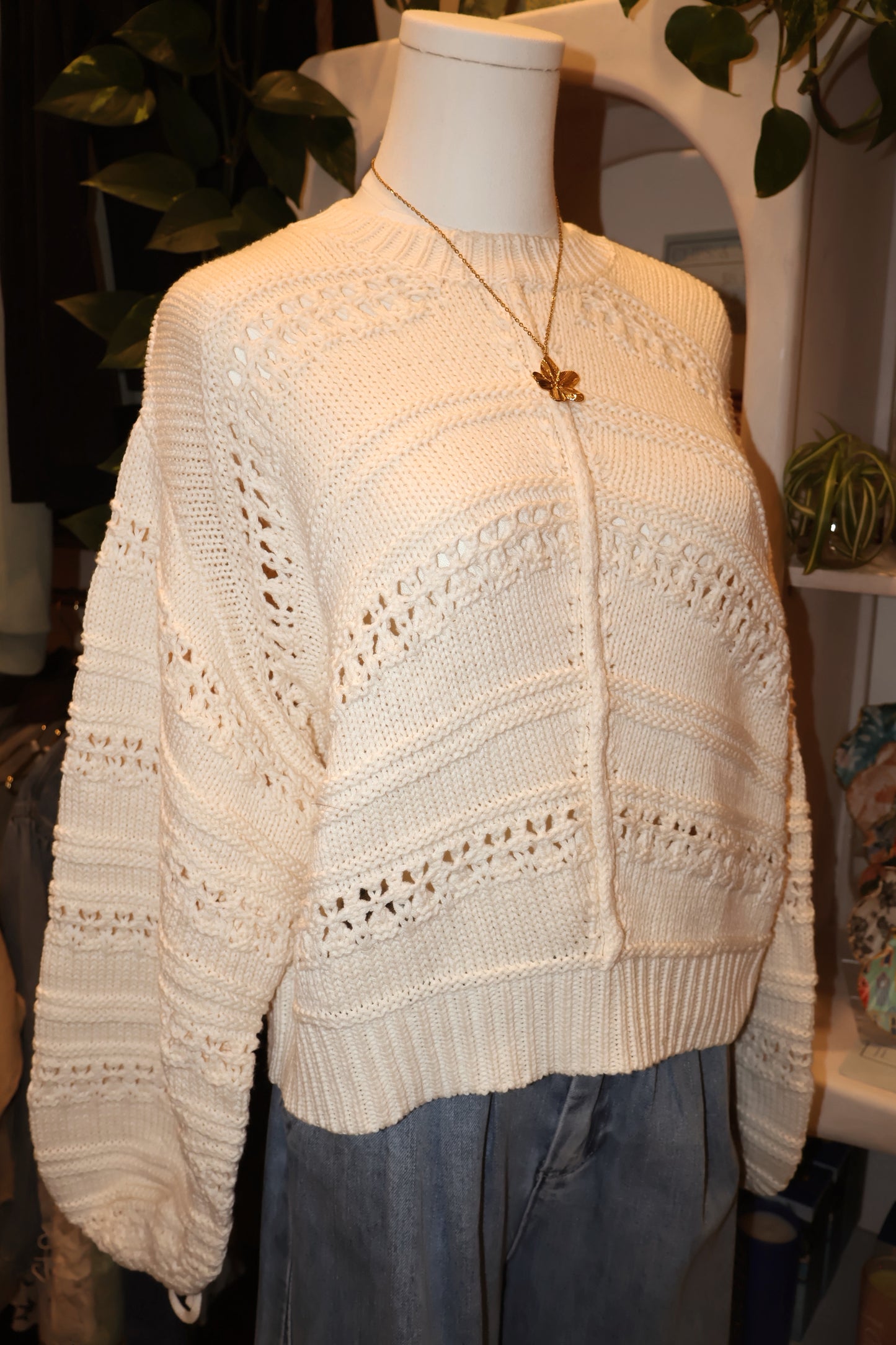 Long Sleeve Ruched Sleeve Sweater