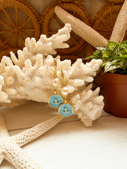 Pearl Drop Anchor Earrings