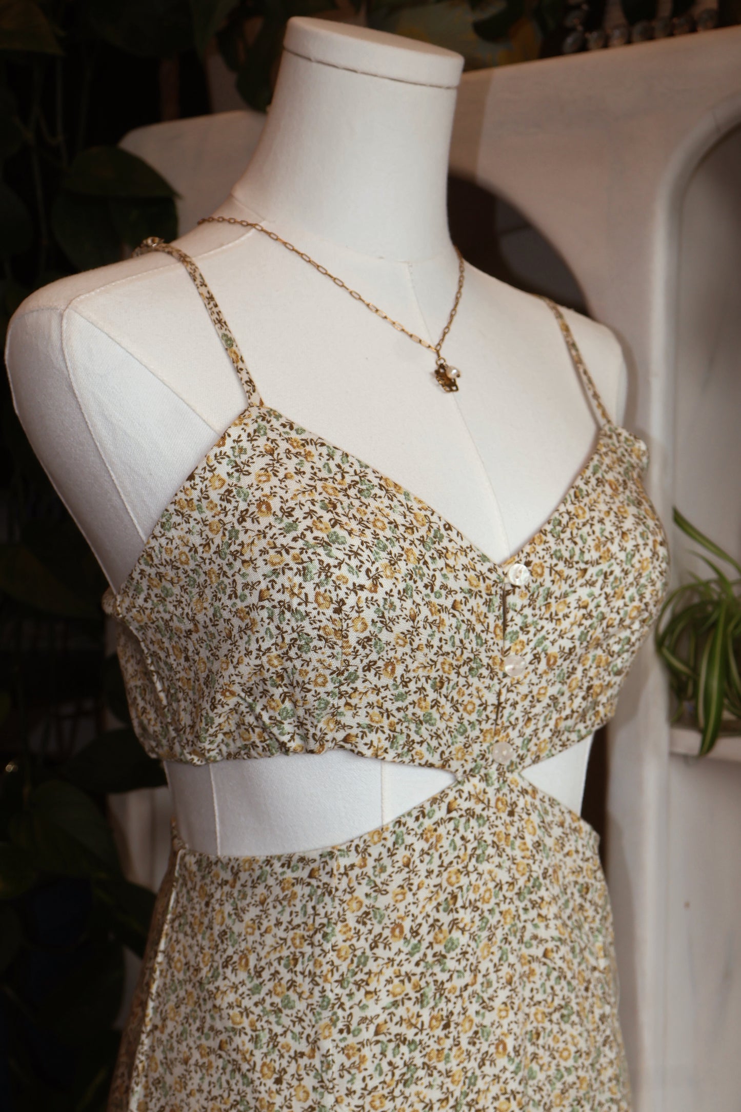 Floral Button Cutout Dress