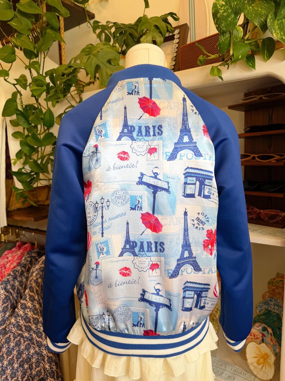 Handmade Paris Postcard Bomber Jacket