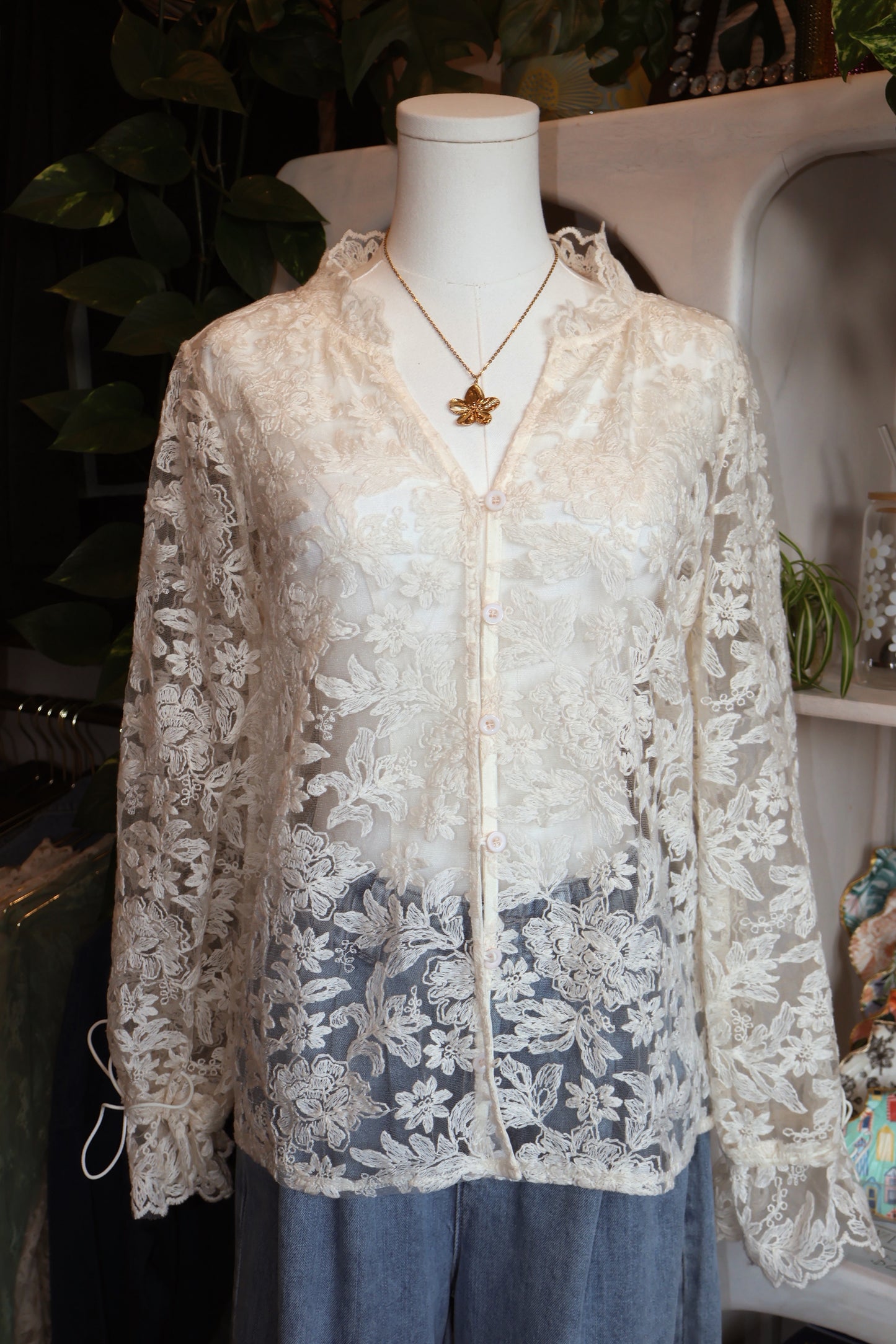 Boho Lace Floral Sheer Blouse