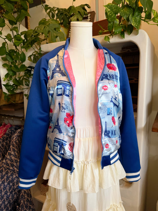 Handmade Paris Postcard Bomber Jacket