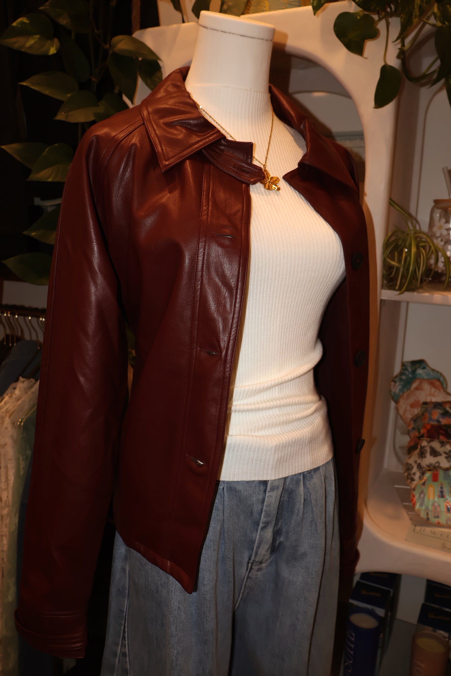 Burgandy Leather Trench Coat
