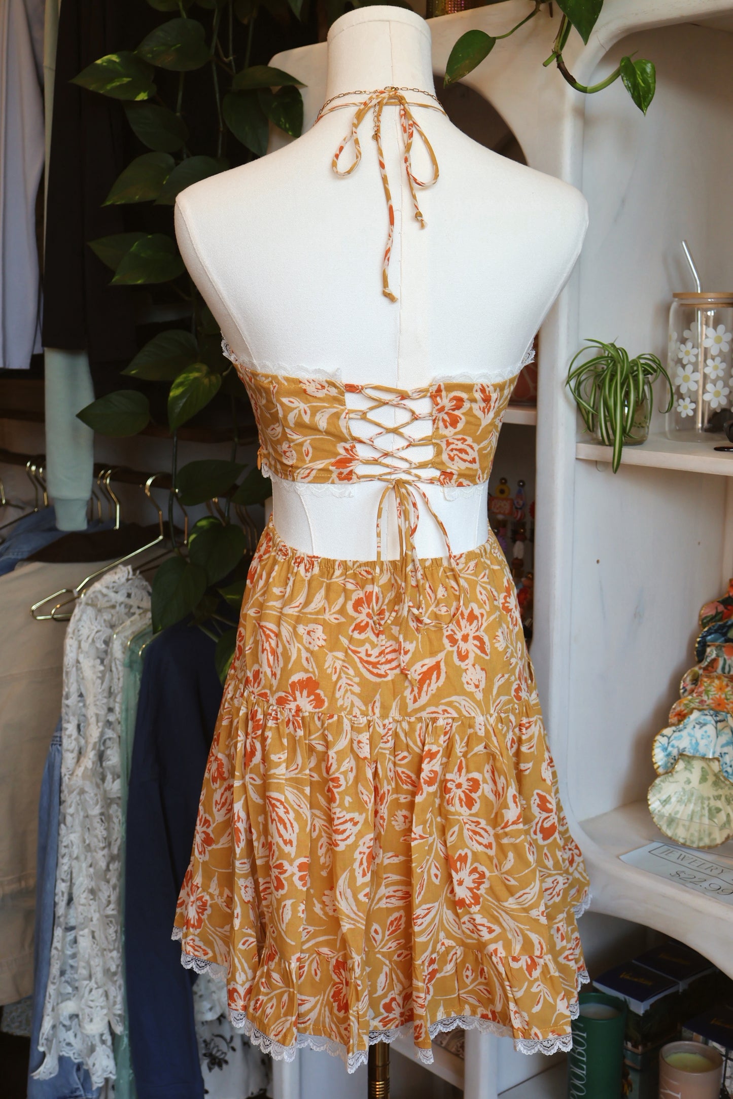 Yellow Floral Cut Out Dress