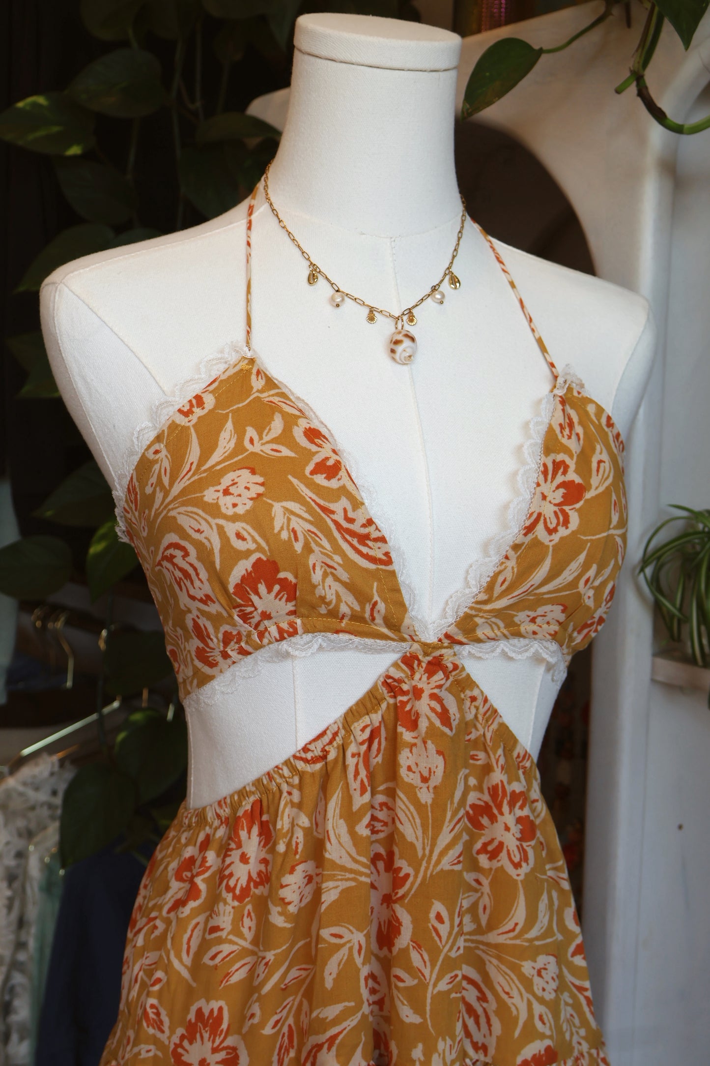 Yellow Floral Cut Out Dress