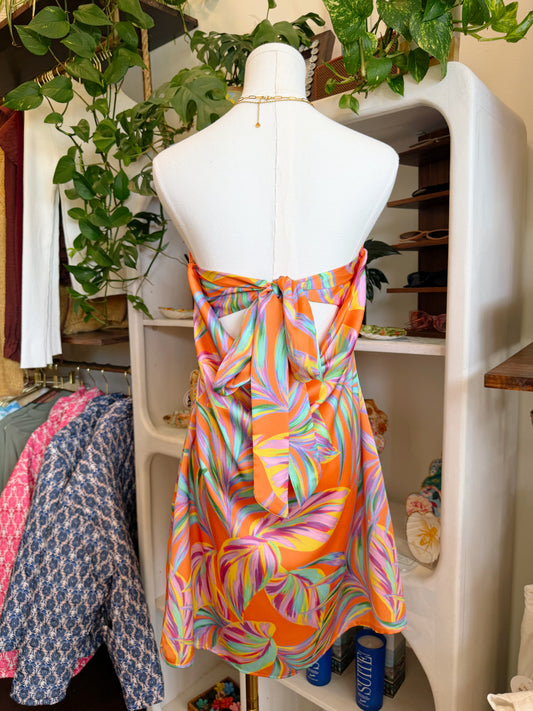 Palm Vista Strapless Tie Back Mini Dress