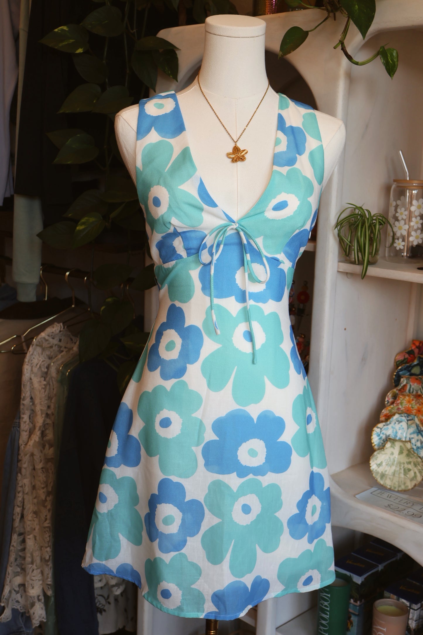 Blue Retro Floral Dress