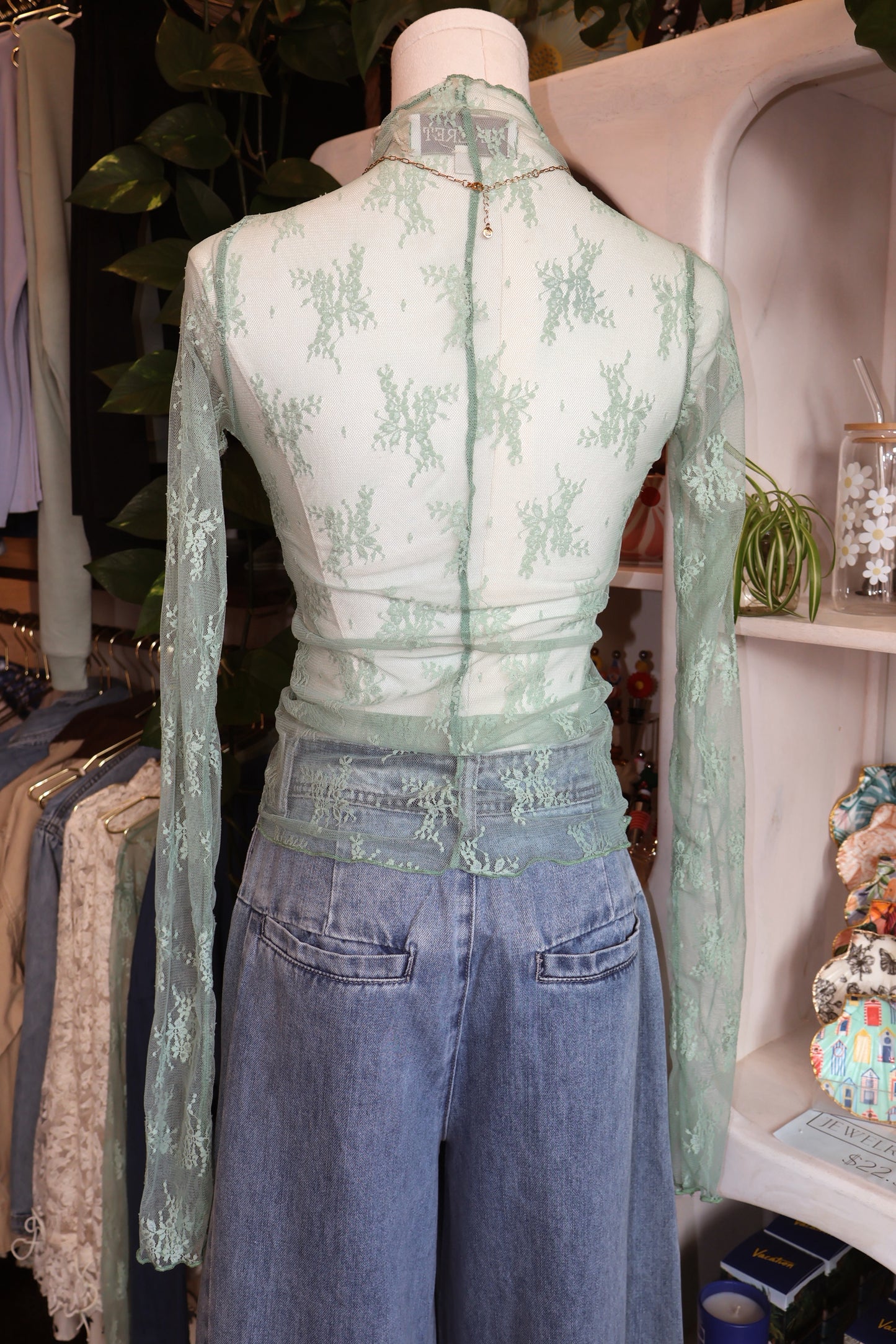 Lace Long Sleeve See Through Top