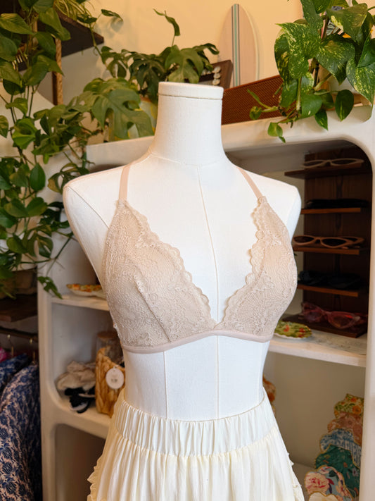 Cream Flirty Triangle Lace Bralette