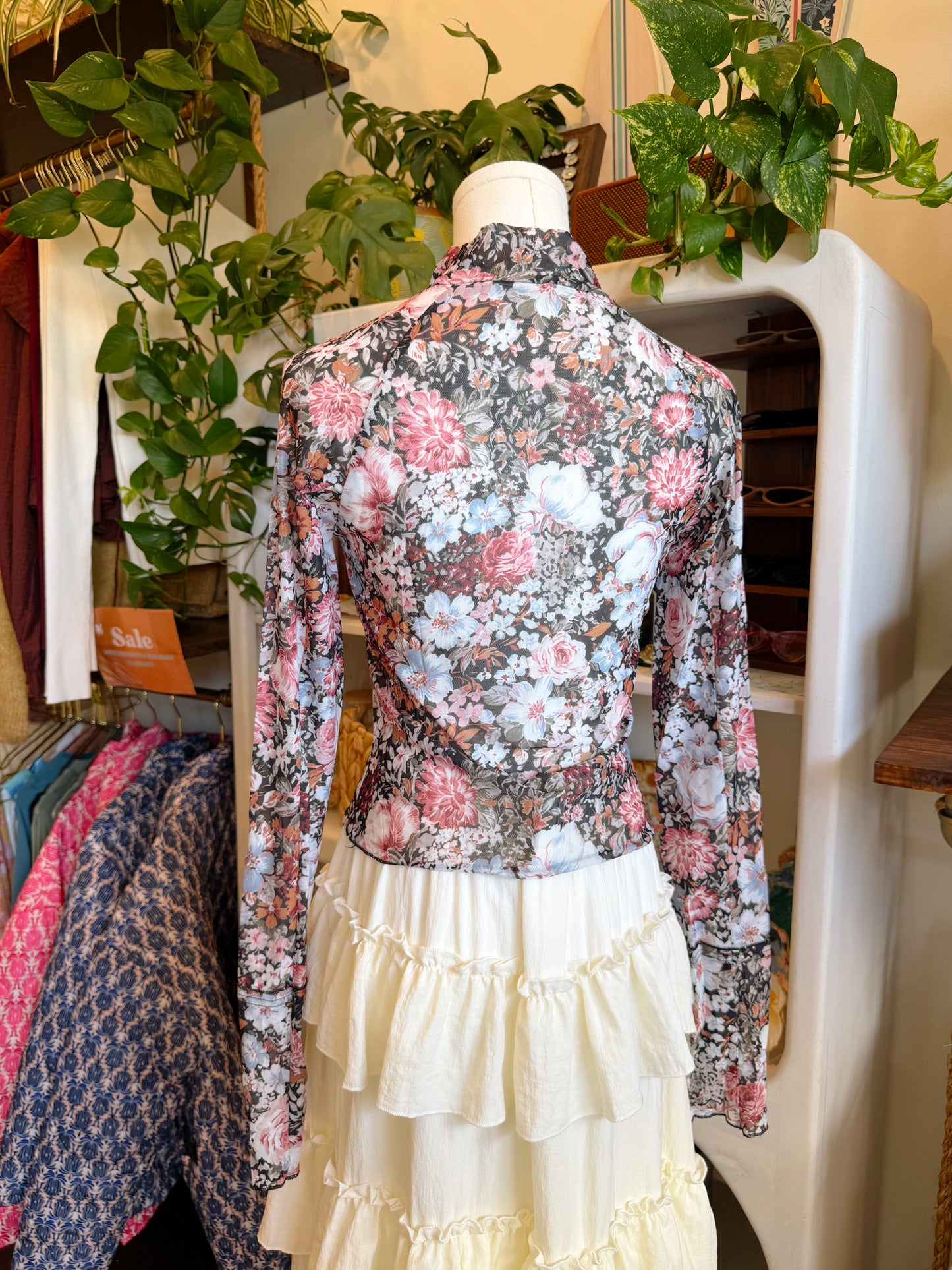 Dark Floral Long Sleeve High Mock Neck