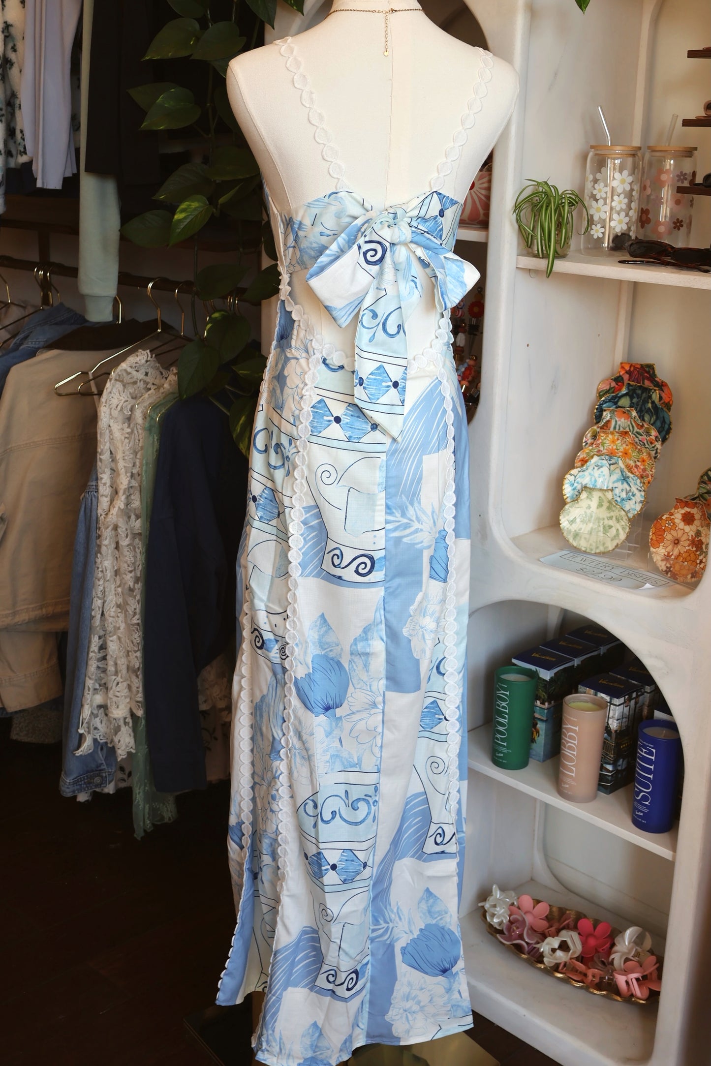 Blue Patchwork Wave Pattern Maxi Dress