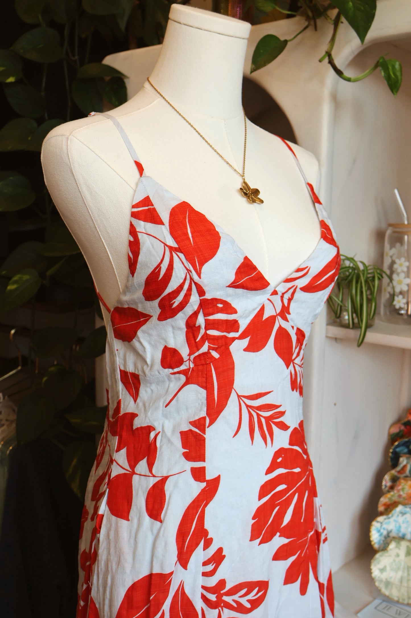 Red Floral Sky Blue Maxi Dress