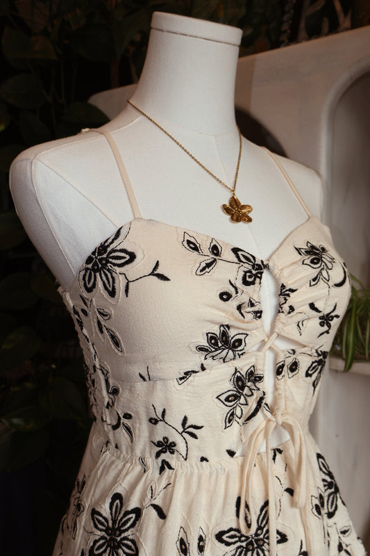 Embroidery Cut Out Mini Dress