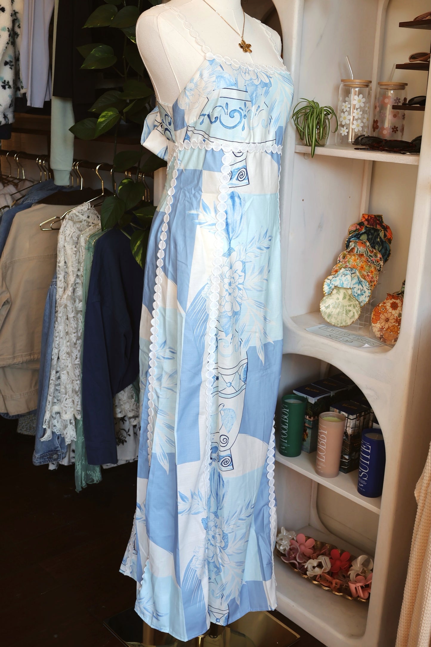 Blue Patchwork Wave Pattern Maxi Dress