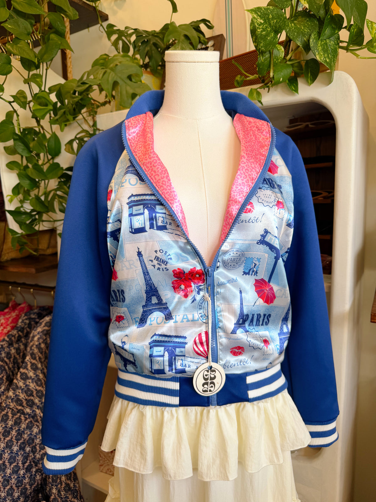 Handmade Paris Postcard Bomber Jacket