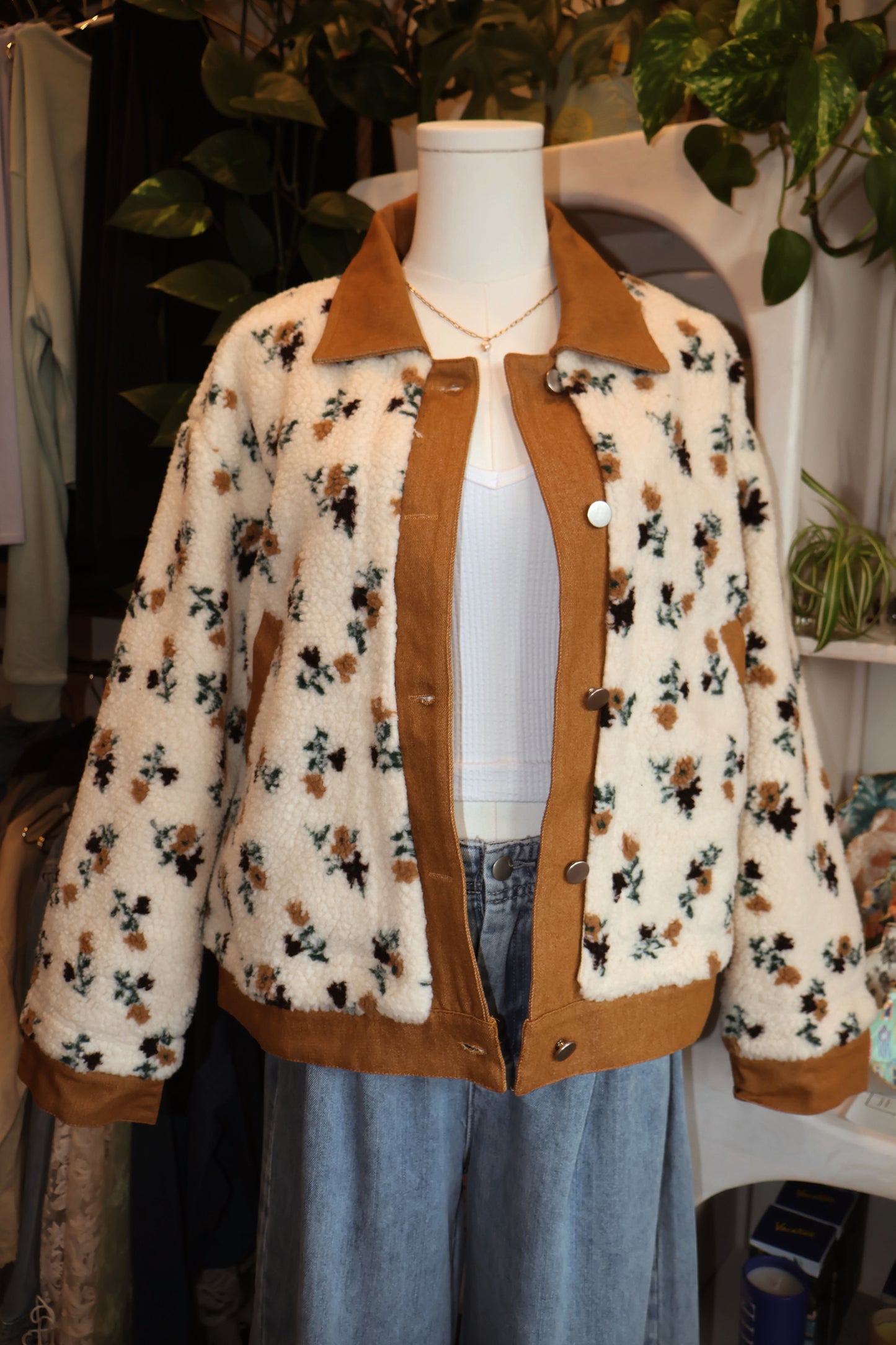 Floral Collared Button-Down Jacket