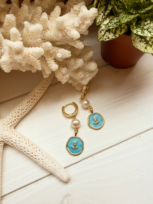 Pearl Drop Anchor Earrings
