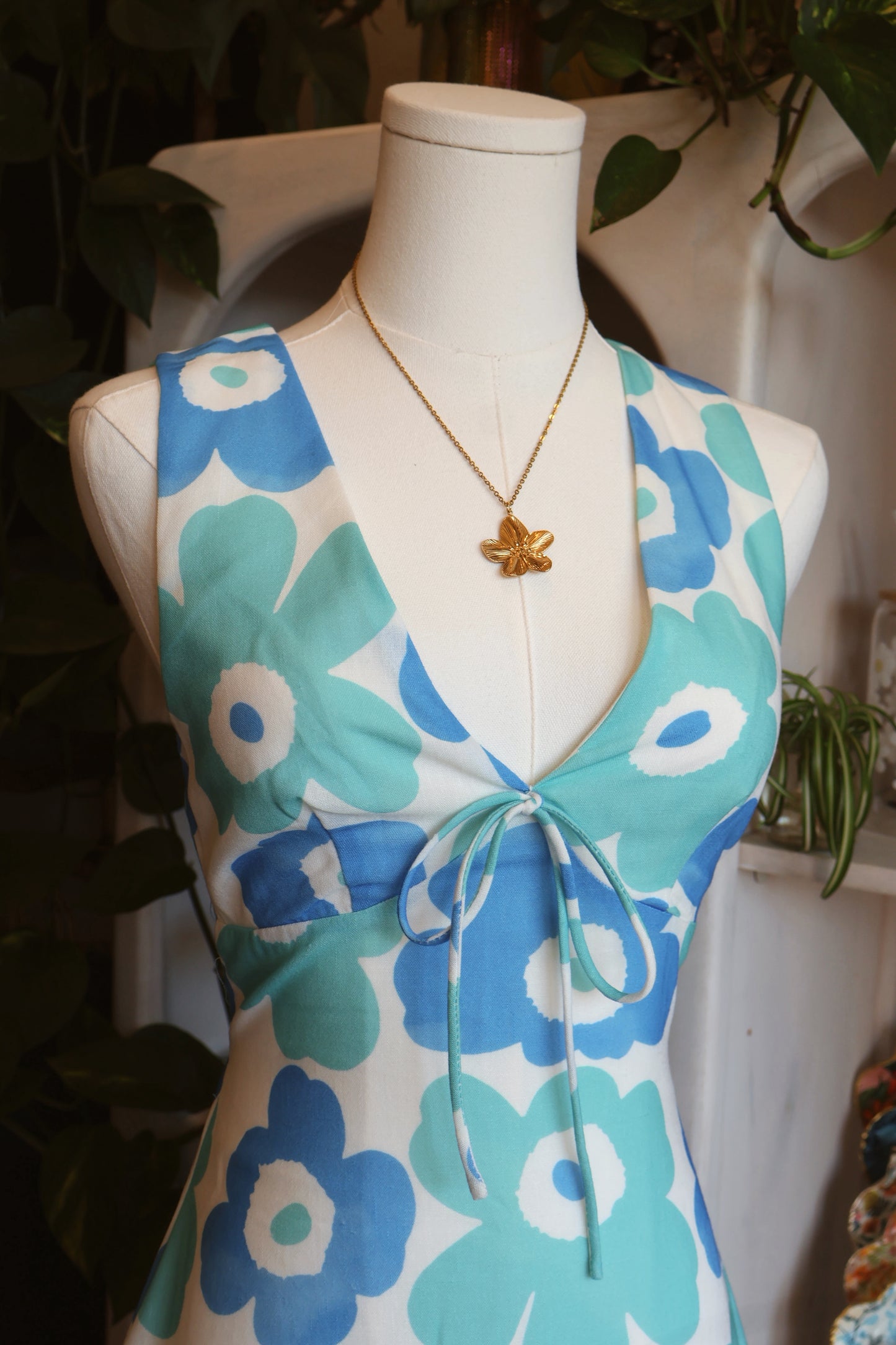 Blue Retro Floral Dress