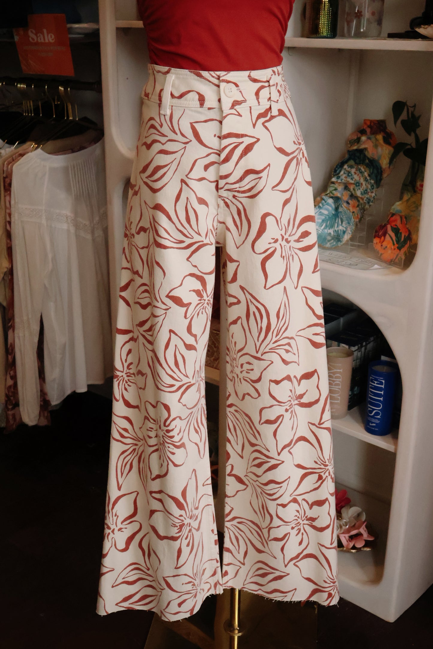 Red Floral Print Pants