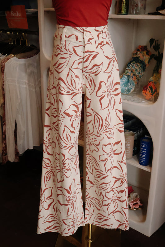 Red Floral Print Pants