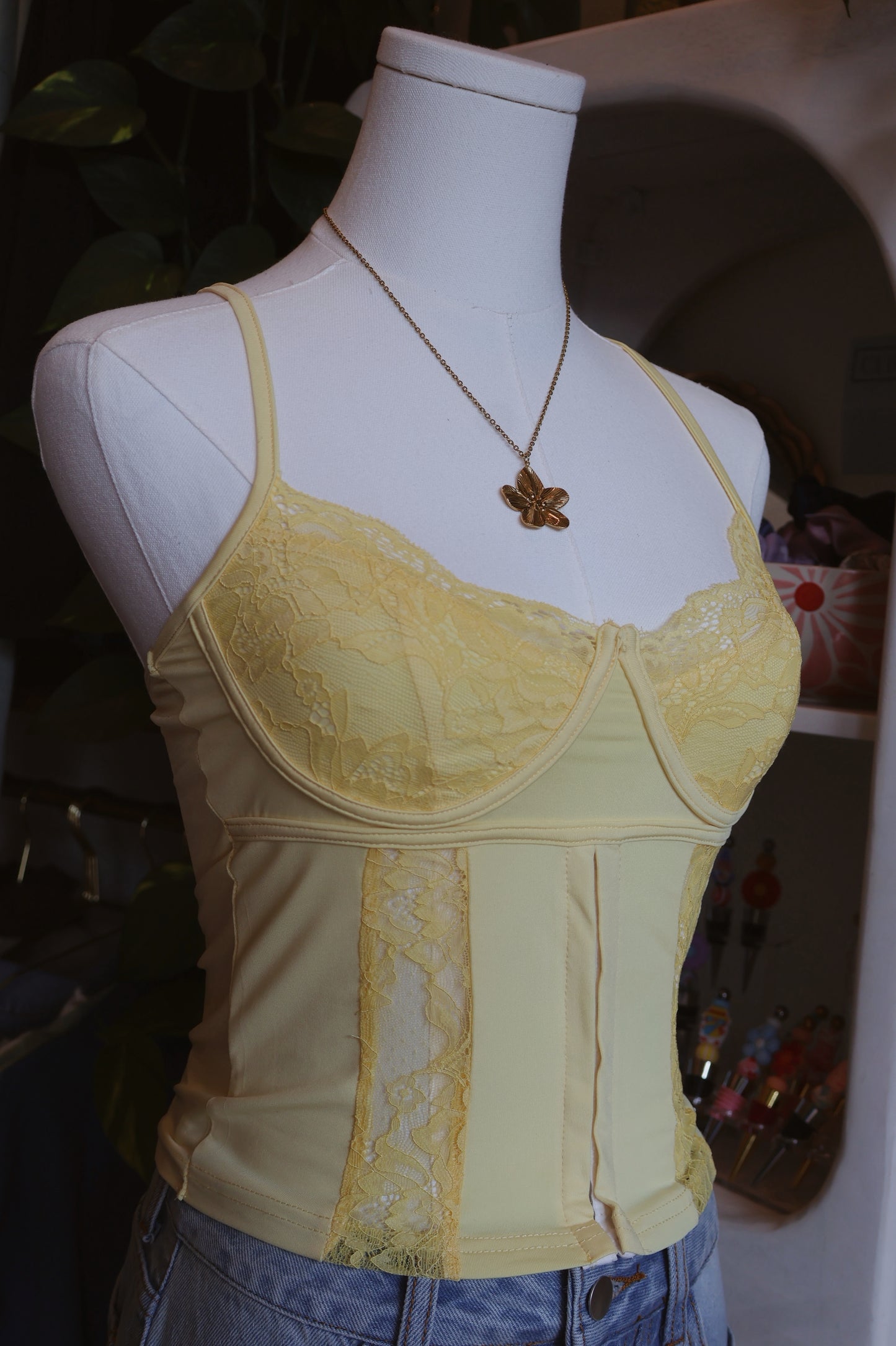 Yellow Lace Corset Tank