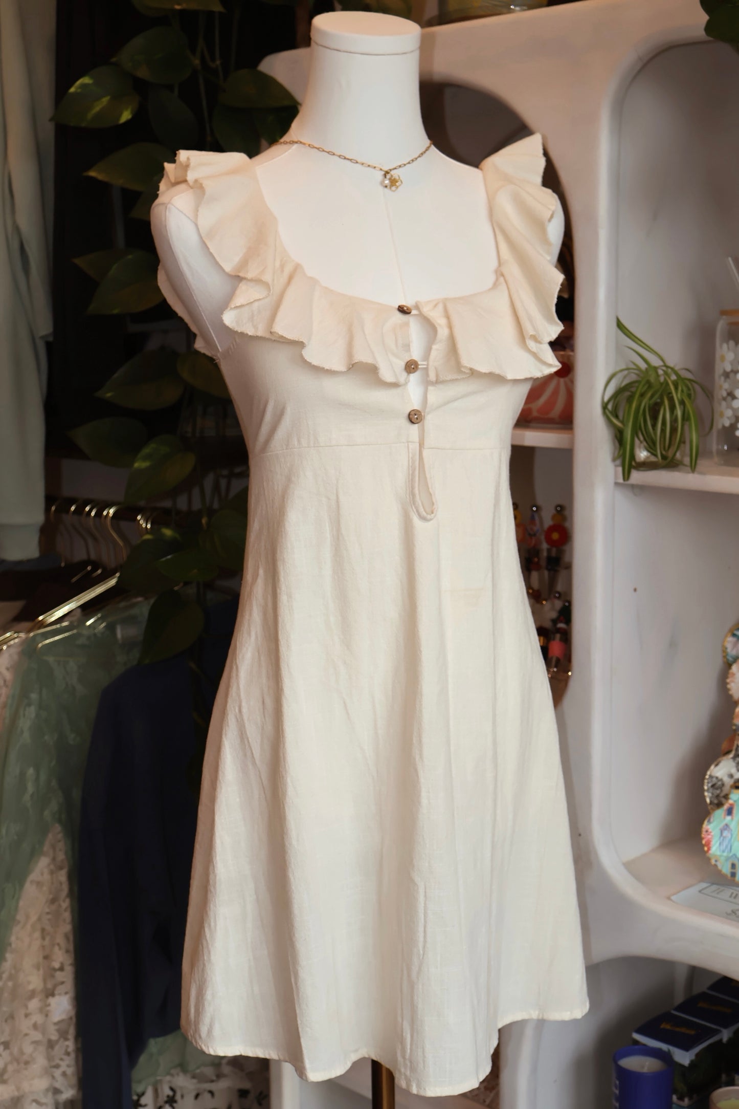 Summer Beige Ruffle Sleeveless Dress