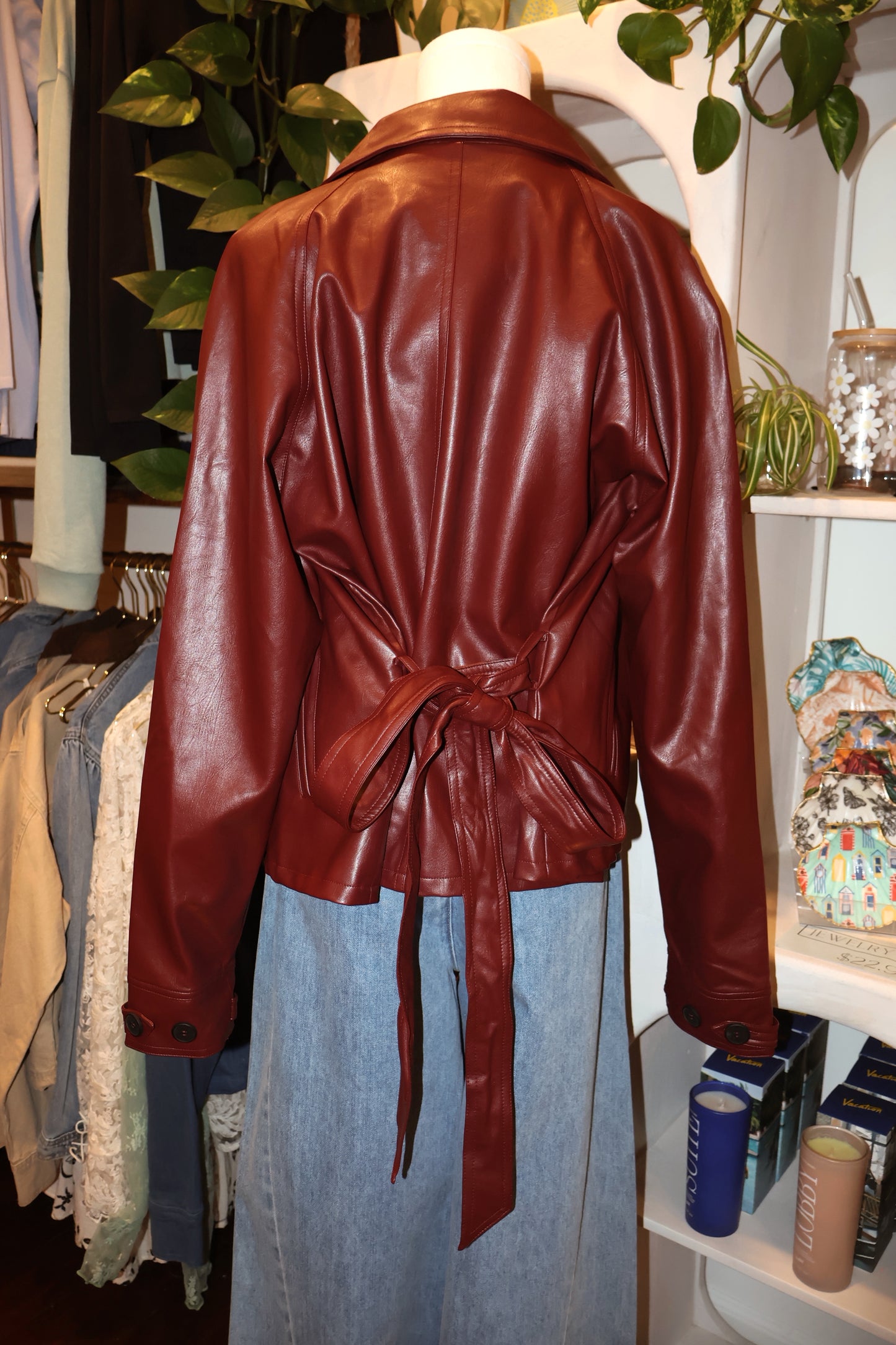 Burgandy Leather Trench Coat