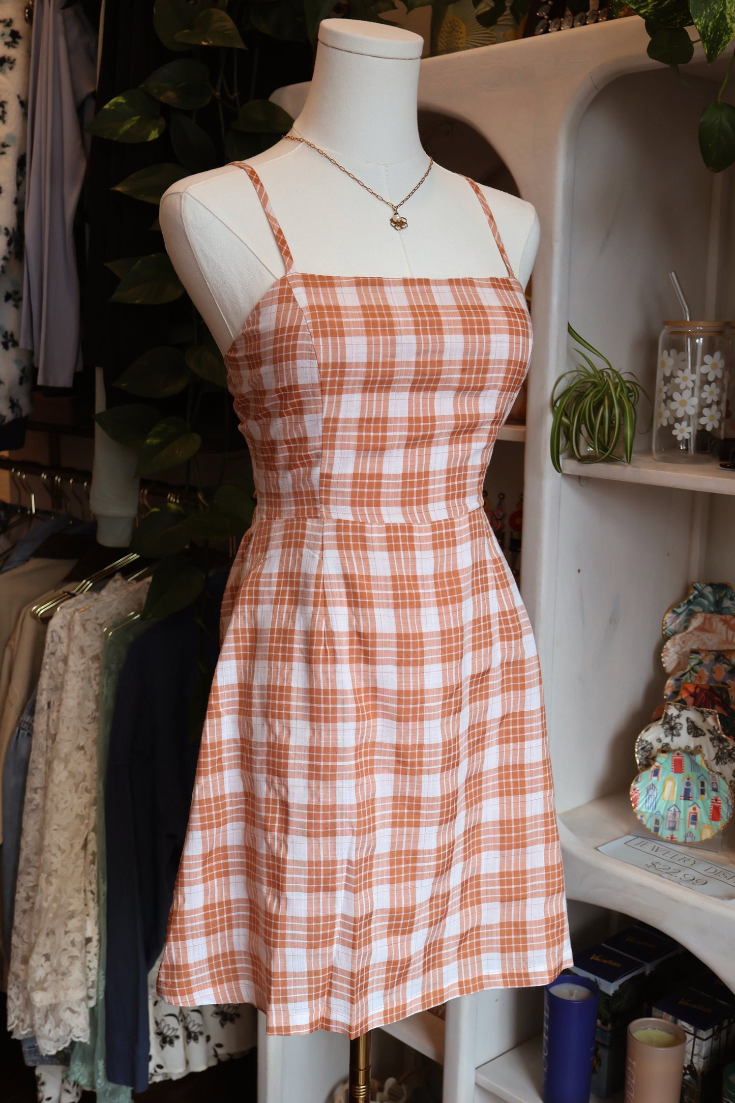 Orange Plaid Tie Dress