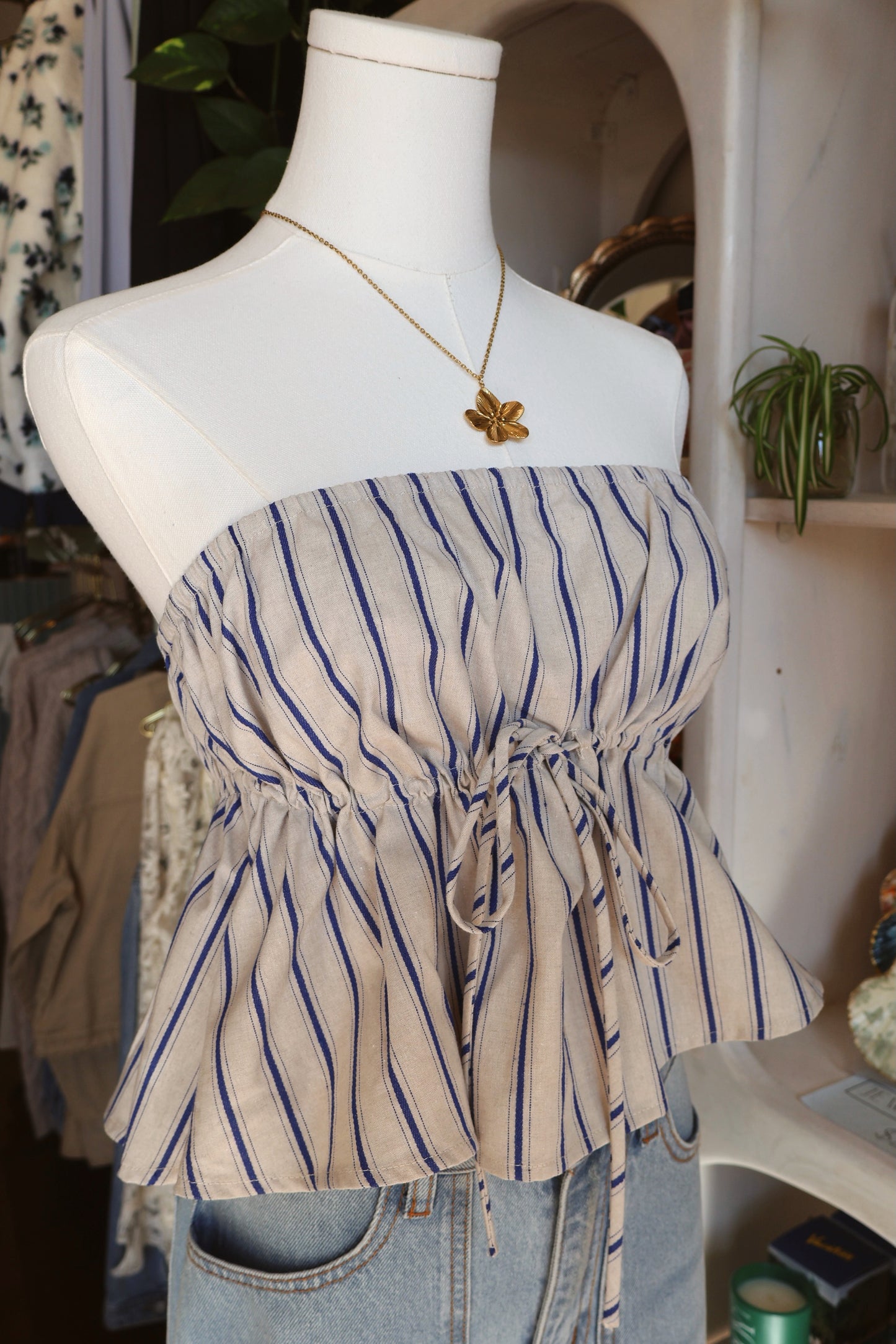 Blue Striped Flare Tube Top
