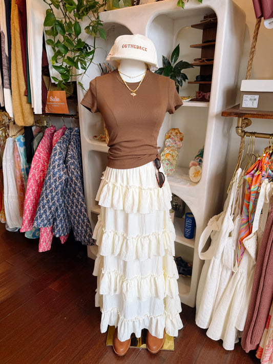 Tiered Ruffle Cream Skirt