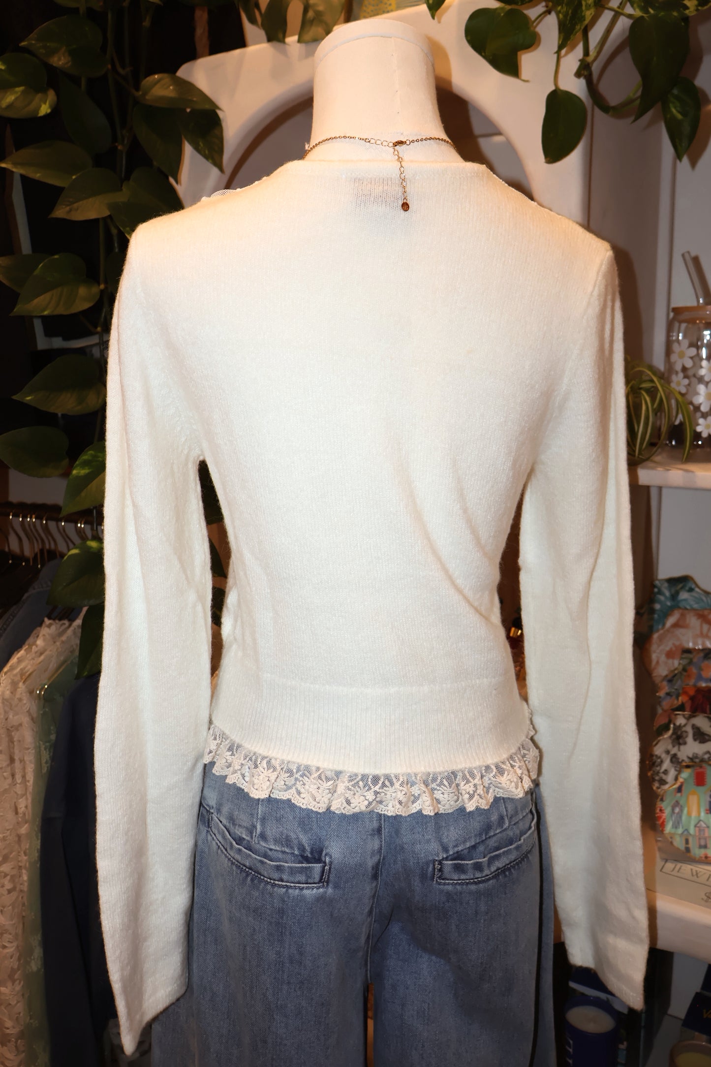 Lace Contrasted Knitted Cardigan