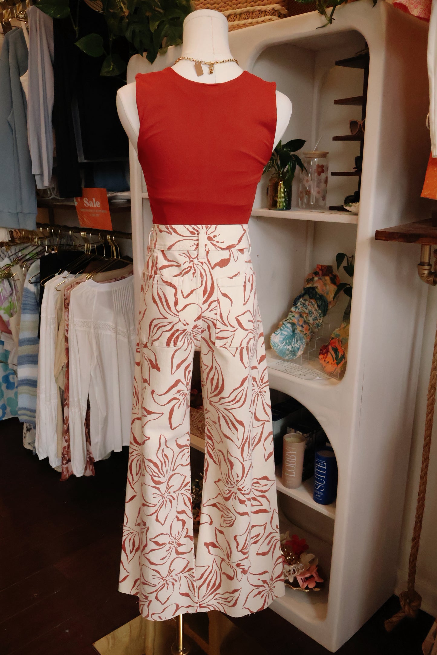 Red Floral Print Pants
