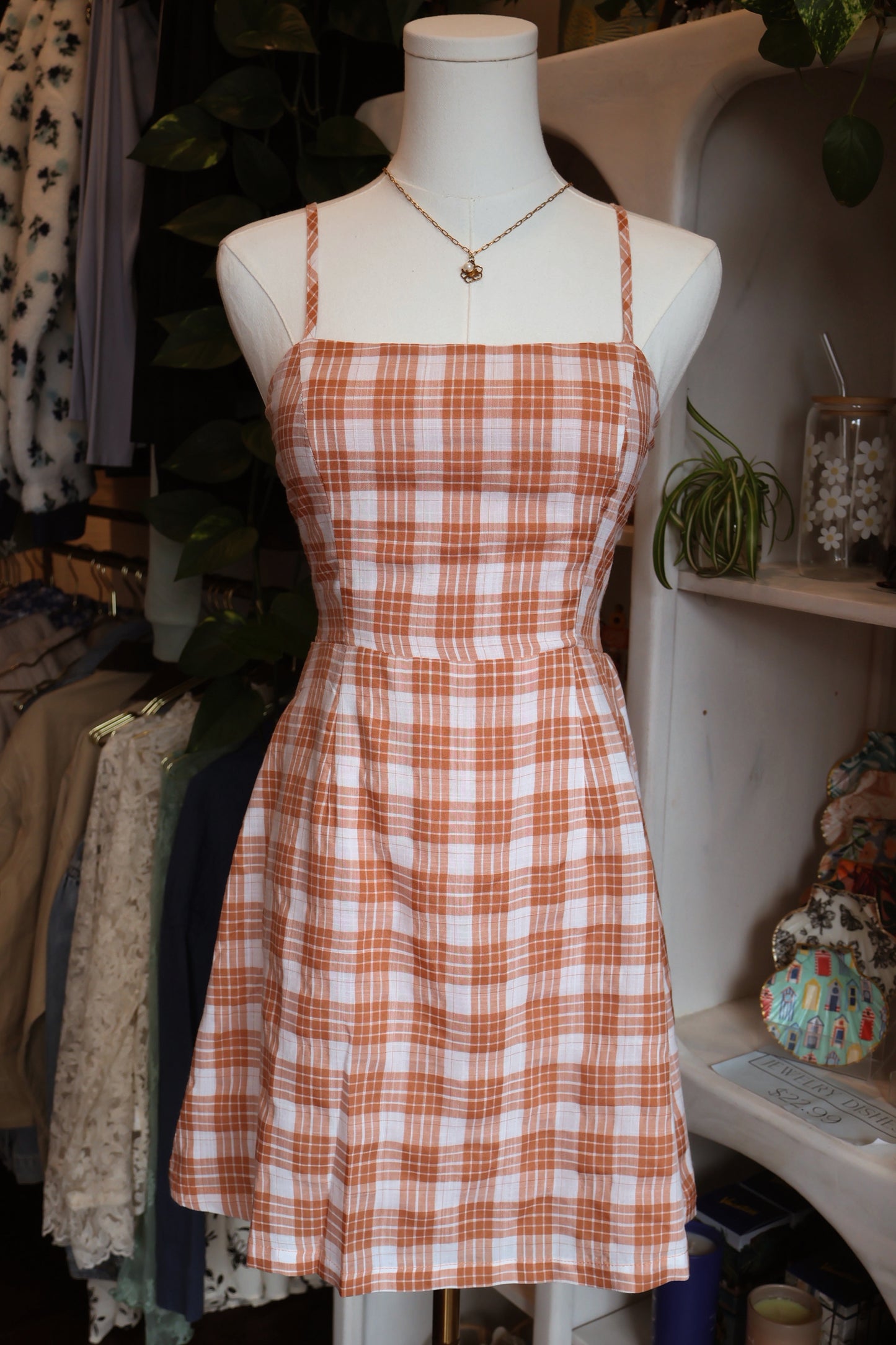 Orange Plaid Tie Dress