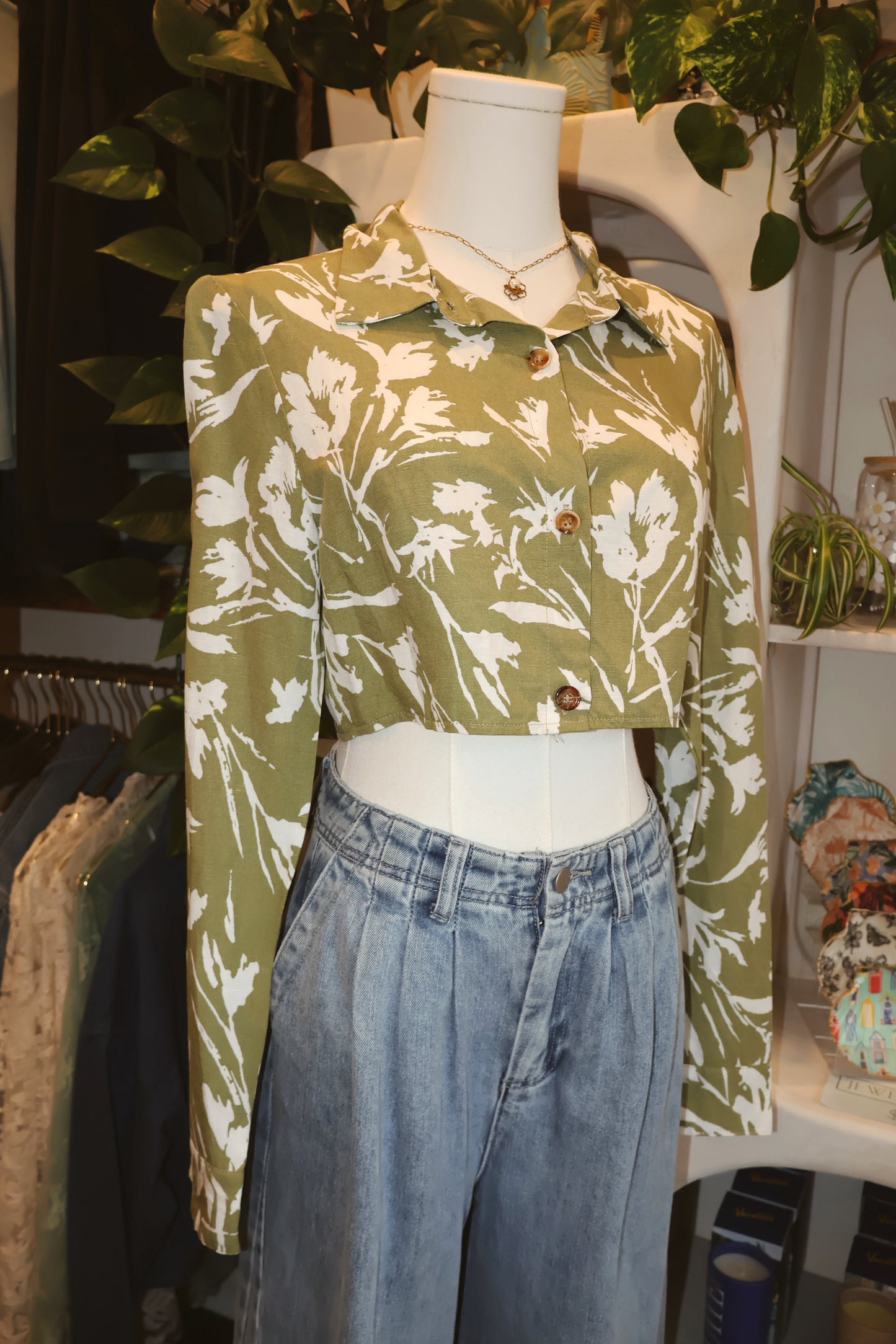 Button Up Cropped Long Sleeve