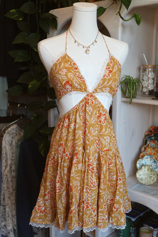Yellow Floral Cut Out Dress