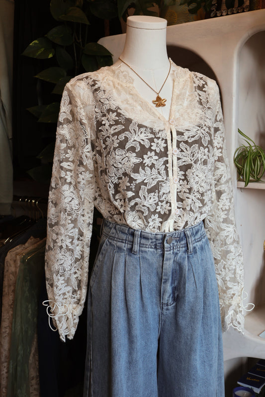 Boho Lace Floral Sheer Blouse