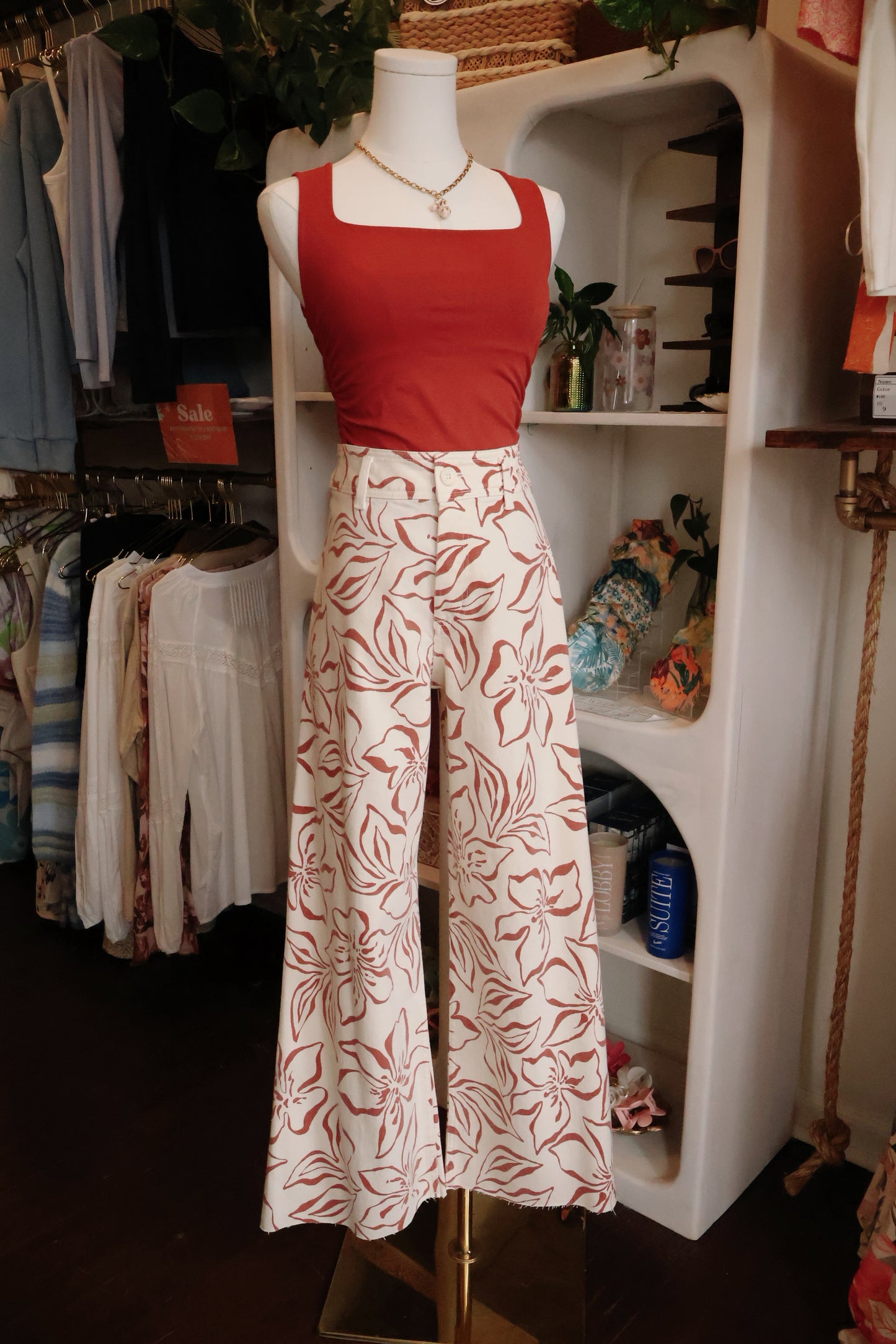 Red Floral Print Pants