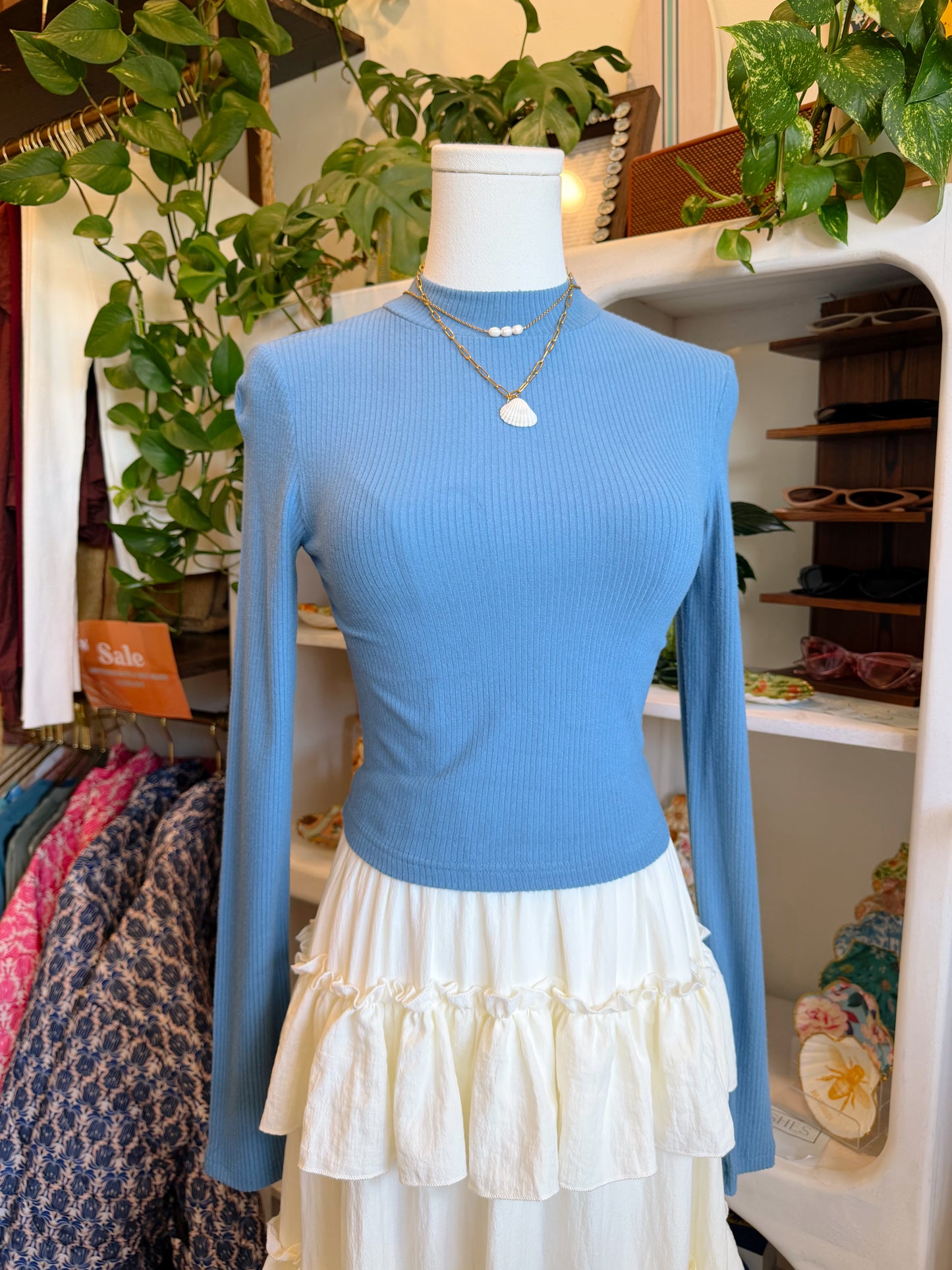 Soft Ribbed Mock Neck Long Sleeve Knit Top