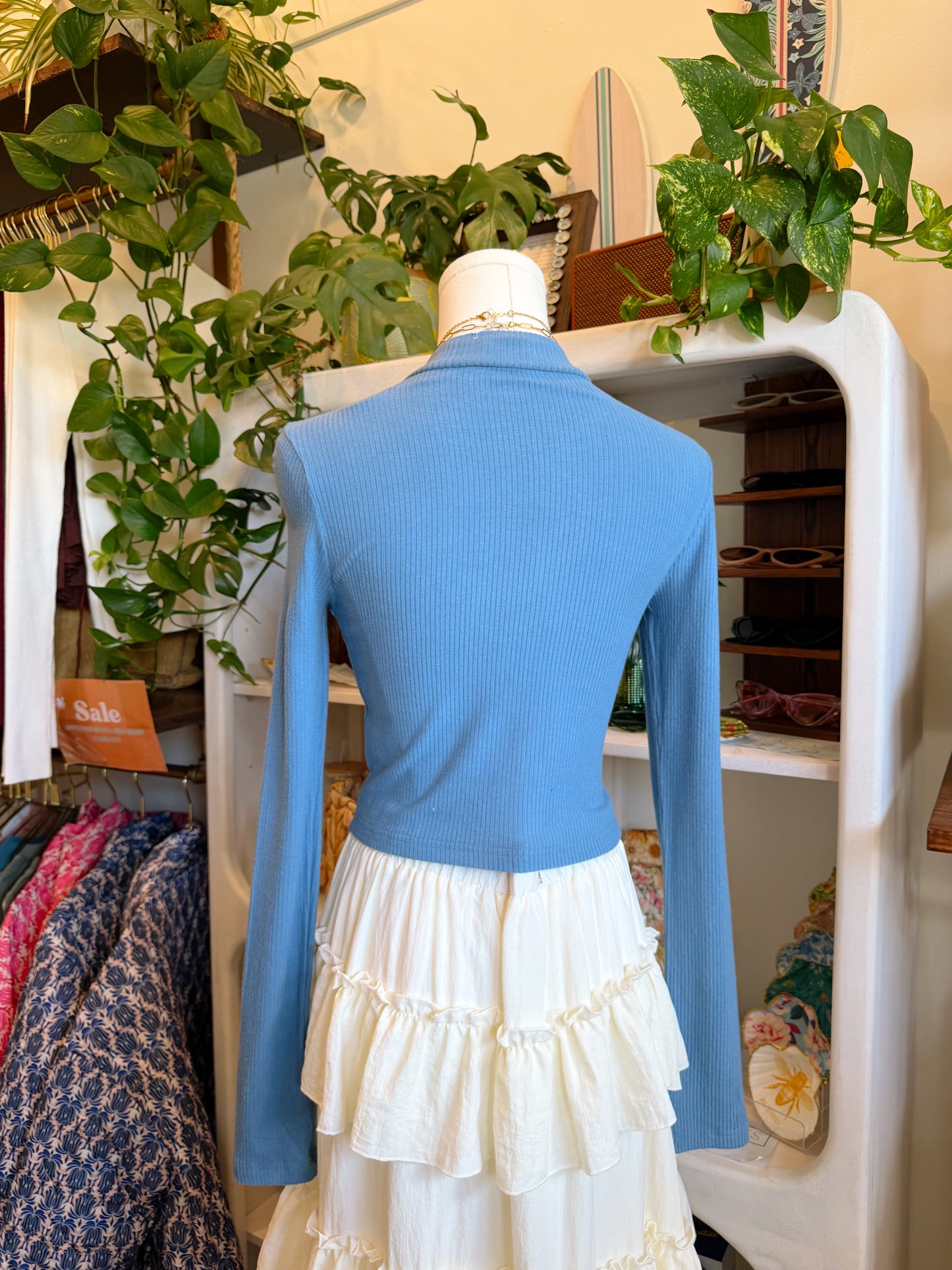 Soft Ribbed Mock Neck Long Sleeve Knit Top