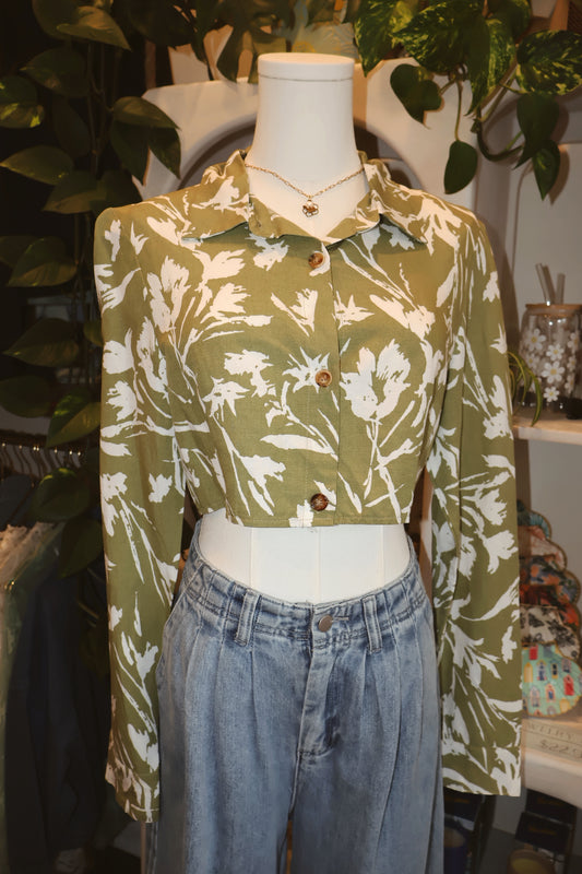 Button Up Cropped Long Sleeve