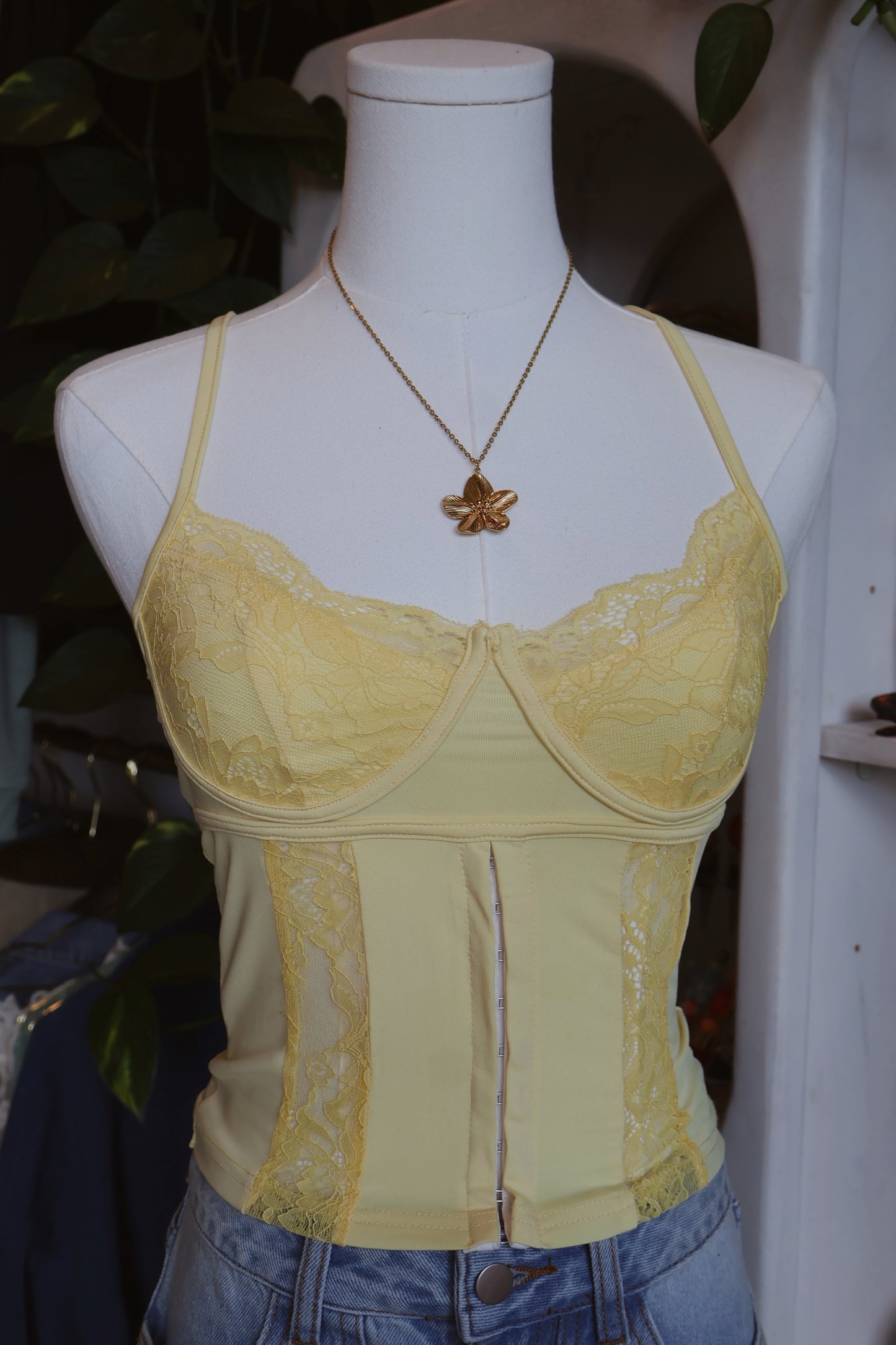 Yellow Lace Corset Tank