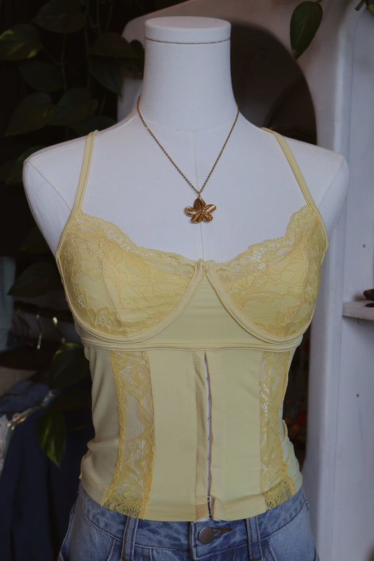 Yellow Lace Corset Tank