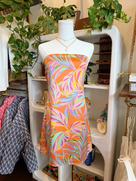 Palm Vista Strapless Tie Back Mini Dress